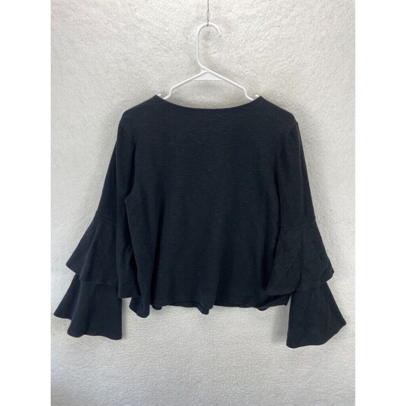 Anthropologie Eri + Ali Ruffle Top Women’s Size L Black‎ Tiered Short Sleeve - Picture 7 of 8